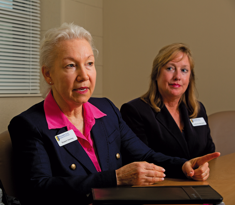 Suzann Swiney (left) is an adjunct professor in one of AHEAD’s most popular offerings, the Associate of Science in Teaching (AST) program. Swiney, here with fellow adjunct professor Kathy Bernstorf, is a firm believer in cohort-based learning. She benefited from it herself a decade ago while in a master’s program at the University of Tennessee.